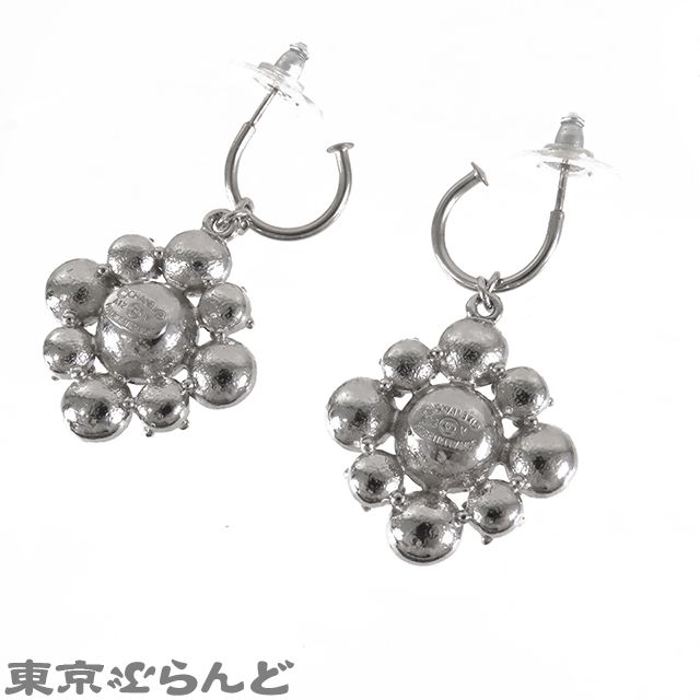 シャネル CHANEL ビジュー フープ ピアス シルバー メタル ライン