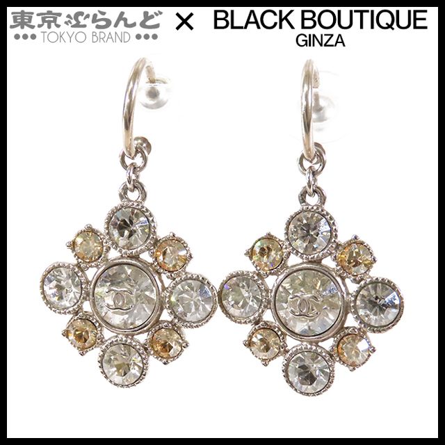 CHANEL ／ ピアス シャネル CHANEL ビジュー フープ ピアス シルバー メタル ライン