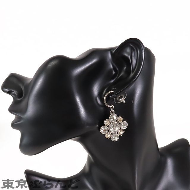 シャネル CHANEL ビジュー フープ ピアス シルバー メタル ライン