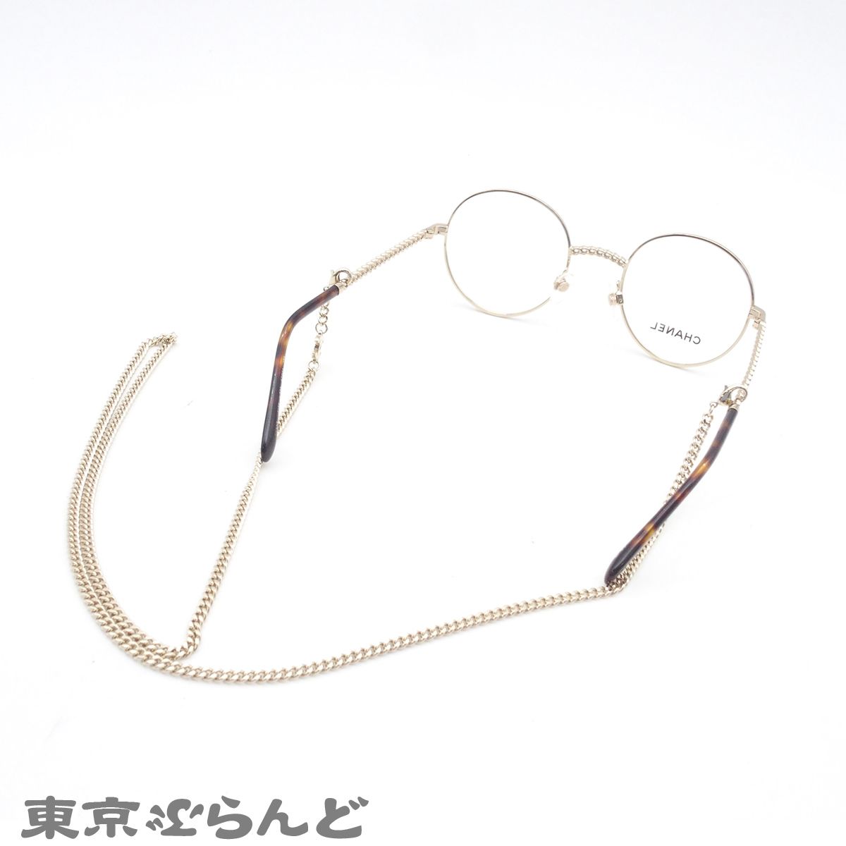 シャネル CHANEL メガネ チェーン付 ロゴ 度なし 2196 ゴールドx