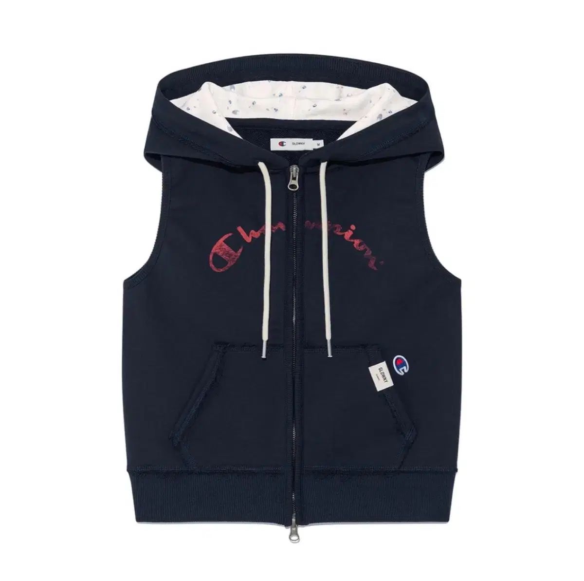新品/GLOWNY x Champion スウェット フード ベスト ネイビー L