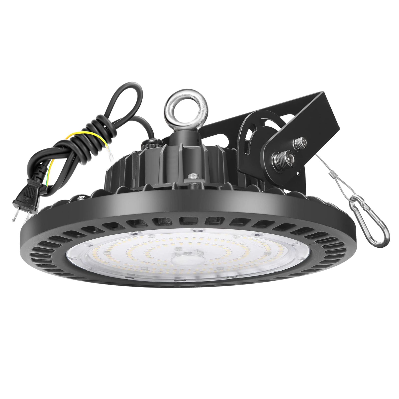 高天井照明 100W LED高天井灯[1.5M配線プラグ付] 100-277V 6500K昼光色 14000LM(1000W水銀灯相当）UFO型ハイベイライト[2年保証] IP65防水防塵 投光器 掲示板 作業灯 駐車場 運動場 工場照明 倉庫 天井照明 ts
