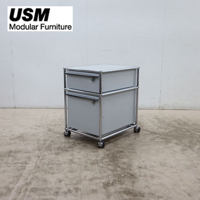 ◆USM Haller System◆ USMハラーシステム ロールボーイ ワゴン/ドロワー 2段 鍵付 ライトグレー キャスター付 21万