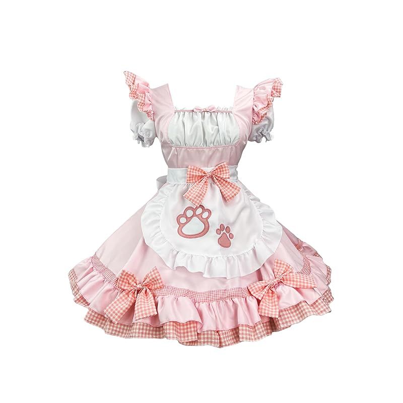 【新品】 [OMZIN] メイド服 コスプレ ゴスロリ ロリータ 制服 リボン ニーハイ ワンピース かわいい ロリー服 蝶結ぶ 衣装 和風 メイド服 半袖 制服 ライトピンク 3XL
