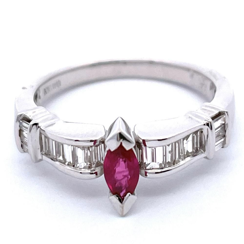リング 指輪 ルビー 0.3ct 約11.5号 K18WG 3.9g デザイン ジュエリー【中古】