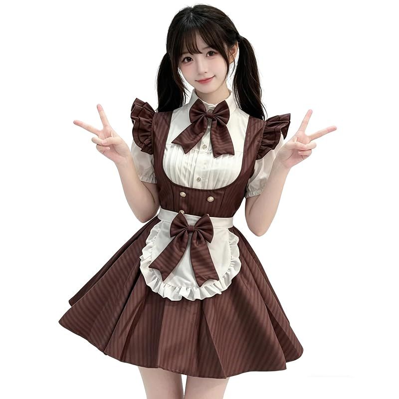 【新品】 [KALAOK] メイド服 ハロワイン 半袖 可愛い コスプレ 衣装 学園祭 女装 仮装 brown S