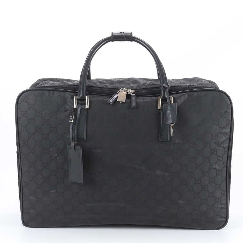 美品 グッチ GGナイロン 010.1350.11 レザー ボストン バッグ 出張 旅行 トート キャリー ブラック 黒 メンズ ENM DY27-10【中古】