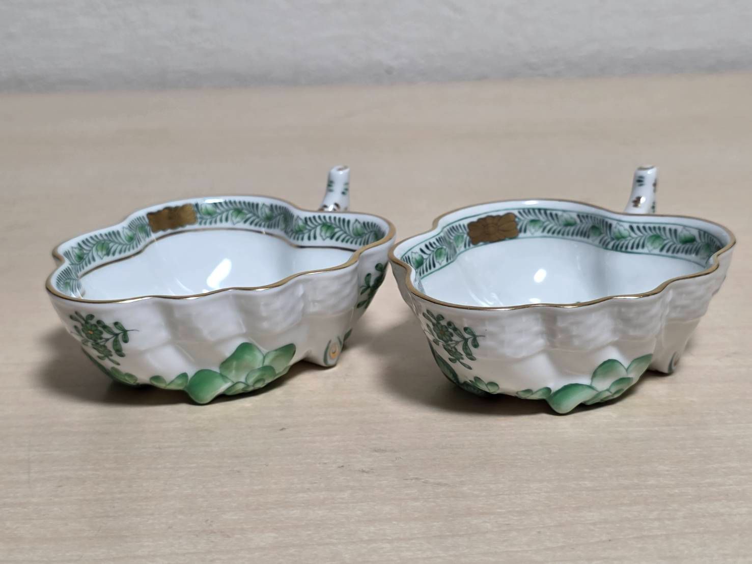R80611 美品 HEREND ヘレンド アポニーグリーン オープンシュガー 小物入れ 金彩 2点セット
