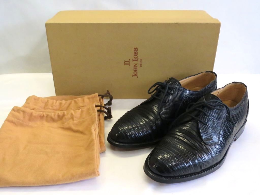 【232623】レア VERA LUCERTOLA JOHN LOBB ジョン ロブ *Barneys NewYork別注　リザード本革 シューズ メンズ ブラック