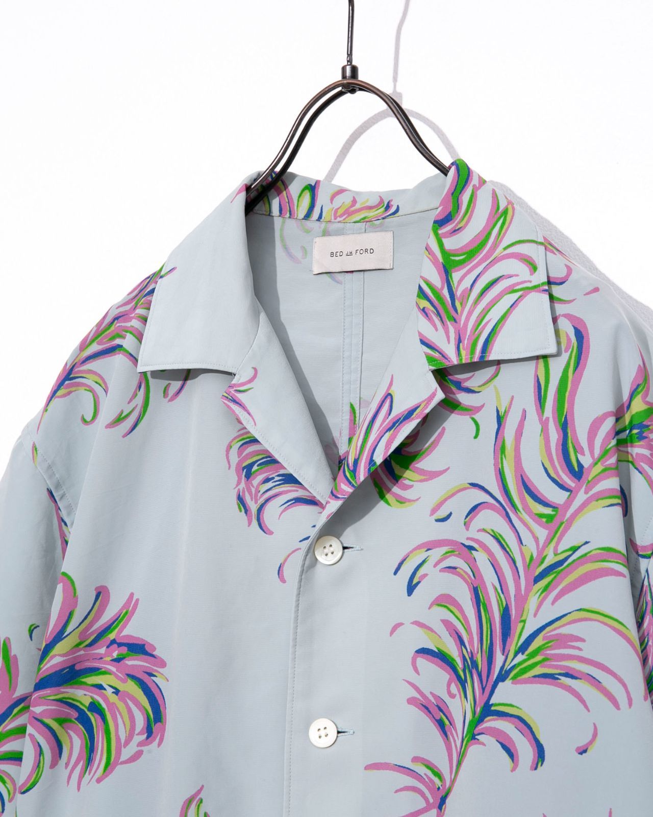 BED J.W. FORD ベッドフォード Open collar half sleeves feather開襟