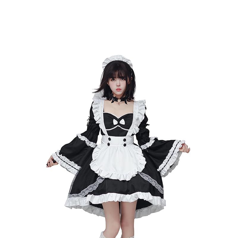 【新品】 [OMZIN] メイド 服 半袖 コスプレ ロリータ ドレス ハロウィン仮装 レディース セット 一式 イベント パーティー 大人 ハロウィン 学園祭 撮影 オタクダンス ホワイトブラック2XL
