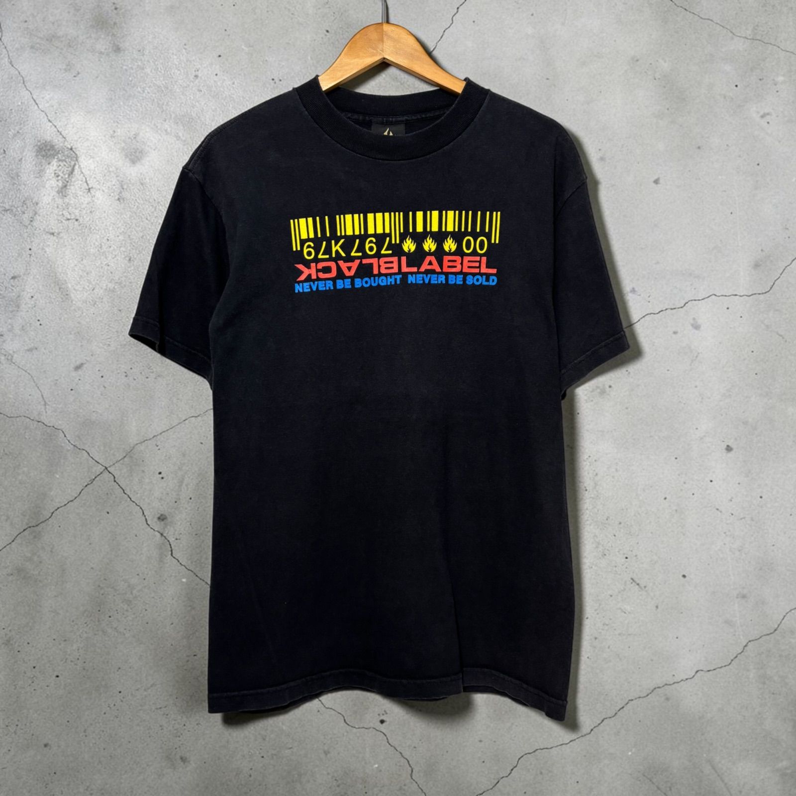 USA製 00s BLACK LABEL Barcode S/S Tee M BLK ブラックレーベル スケート バーコード プリント 半袖Tシャツ 黒 古着