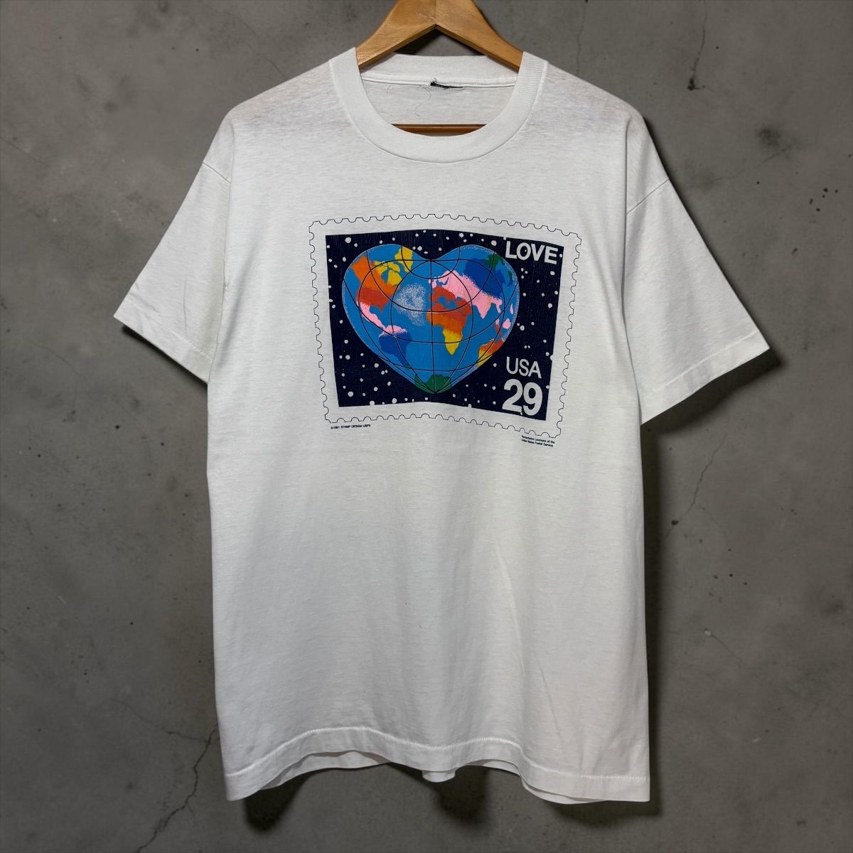 USA製 90s USPS Stamp S/S Tee L WHITE アメリカ合衆国郵便公社 切手T LOVE 白 半袖Tシャツ 1991年 企業 古着