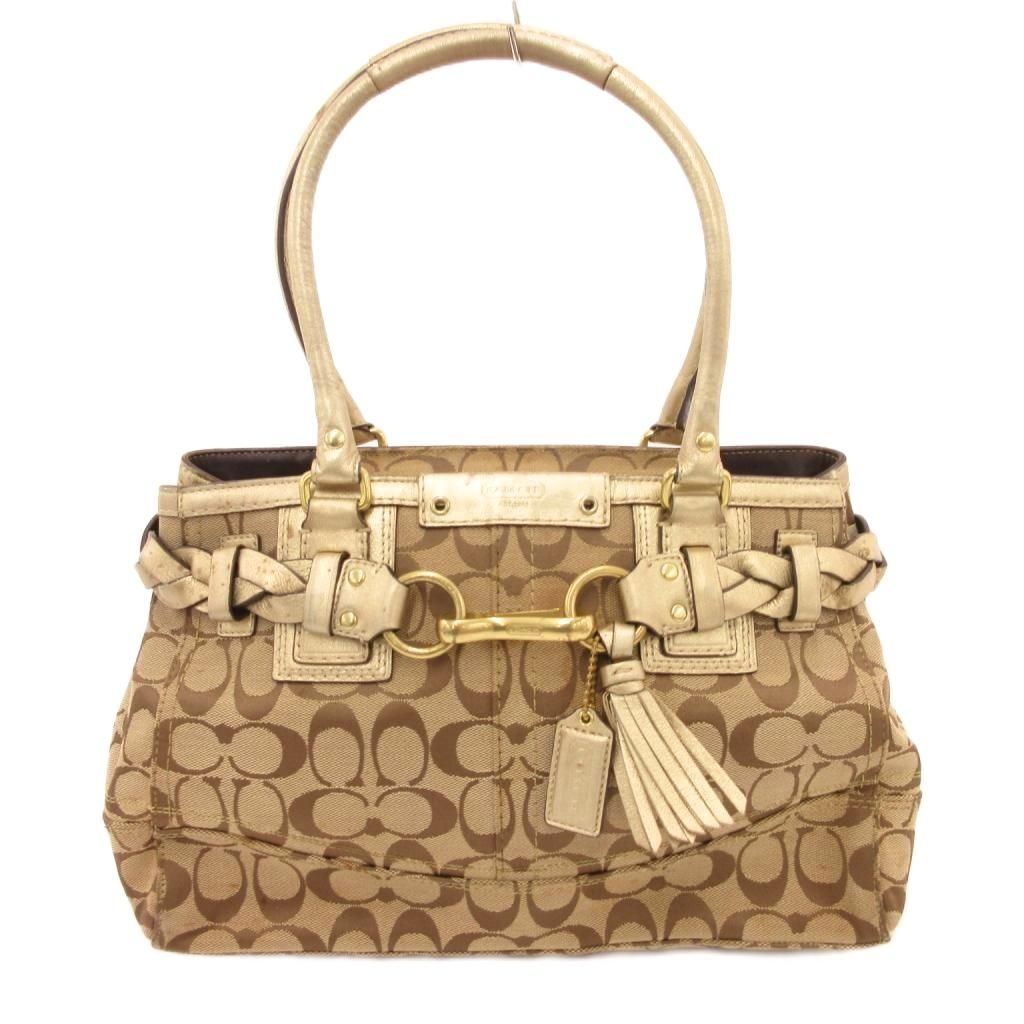 コーチ COACH F13065 シグネチャー ハンドバッグ キャンバス レザーハンドル ベージュ /JS ■GY11
