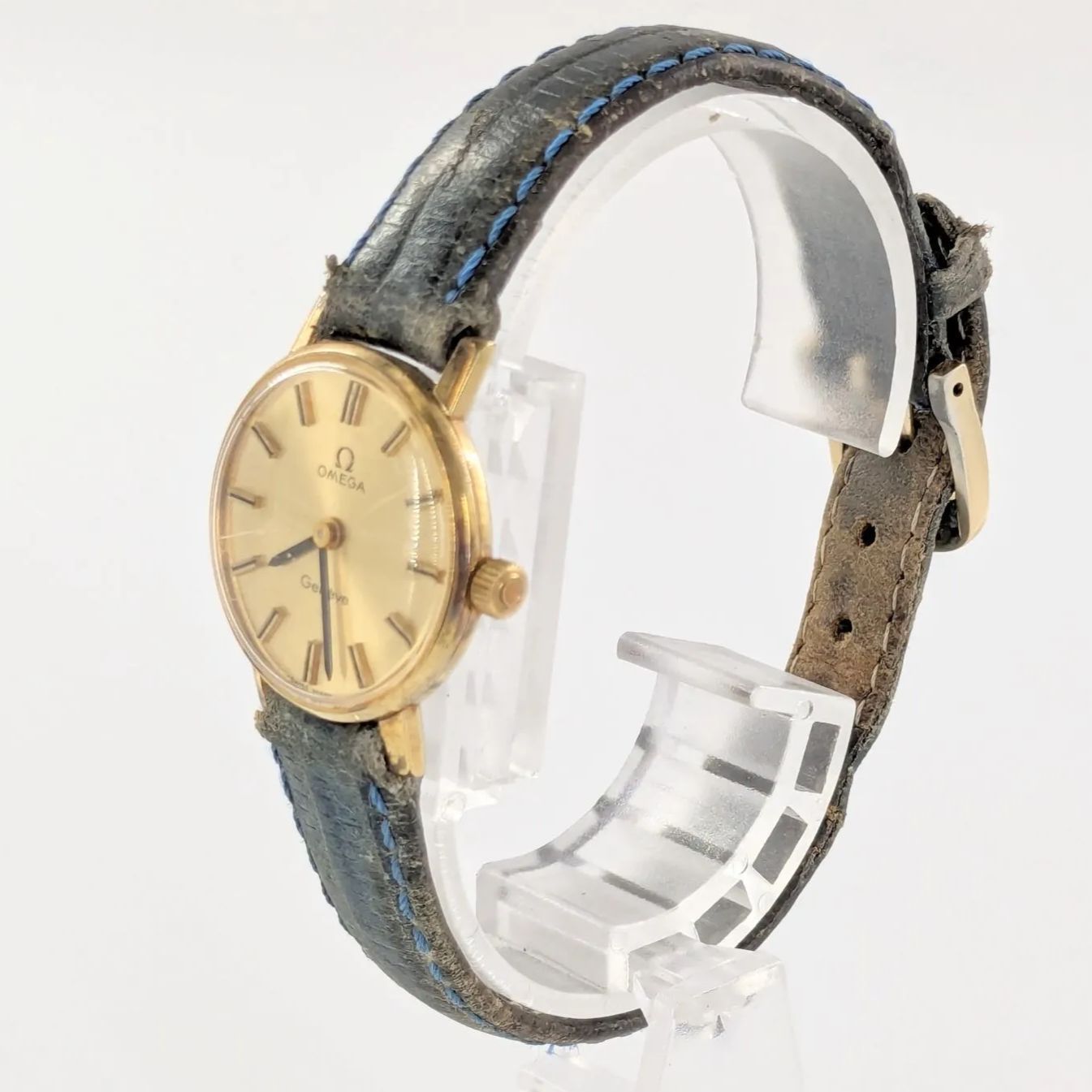 OMEGA オメガ GENEVE ジュネーブ 手巻き/レザー ゴールド文字盤 レディース腕時計 稼働品【QG-115】
