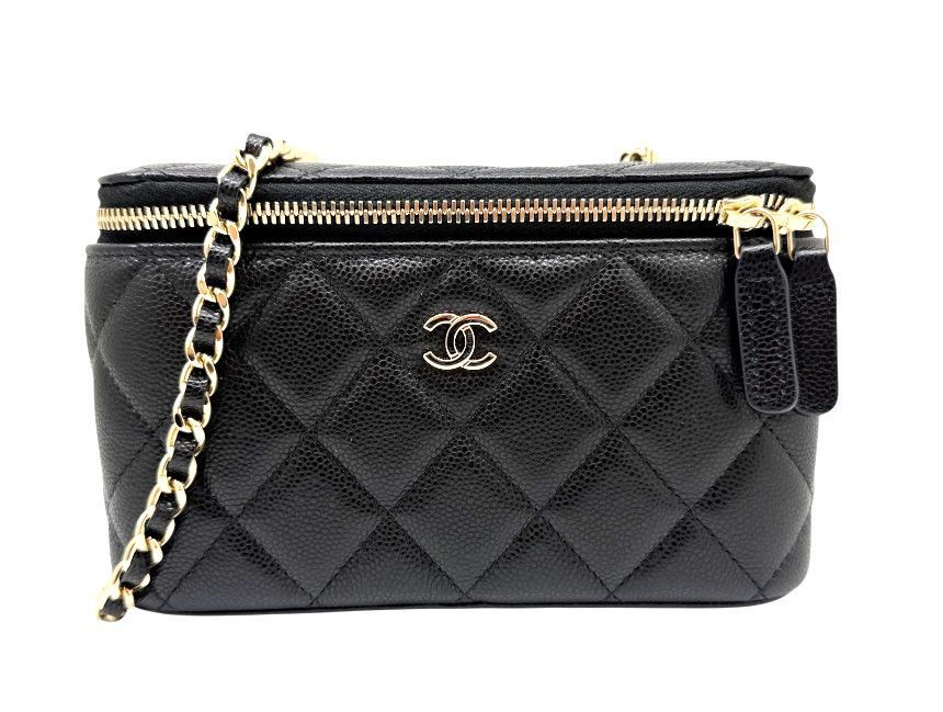 【中古】CHANEL シャネル マトラッセ ヴァニティ チェーンショルダー AP1341 ブラック キャビアスキン ココマーク ミラー付き バニティバッグ 黒 ベージュ系 ラムスキン ゴールド金具 ショルダーバッグ 【ブランドギャラリー東心斎橋店】