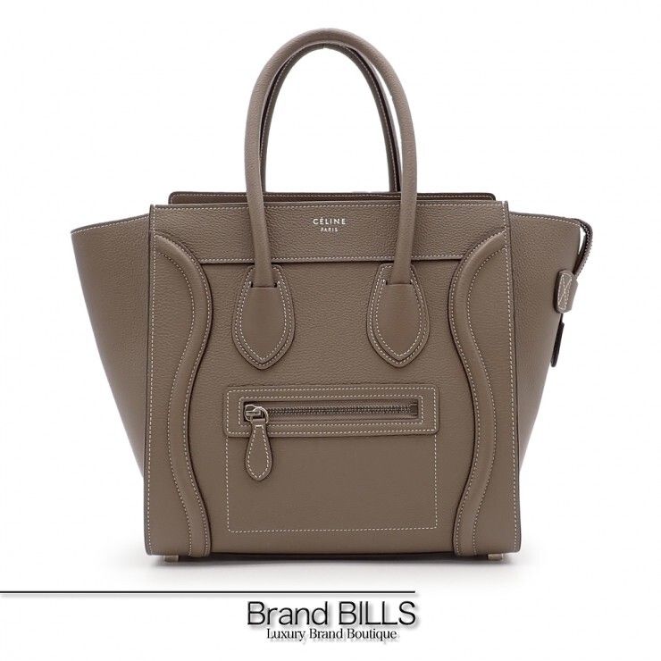 未使用品 CELINE セリーヌ ラゲージ マイクロショッパー ハンドバッグ 167793DRU ドラムドカーフ スリ グレージュ シルバー金具 レディース