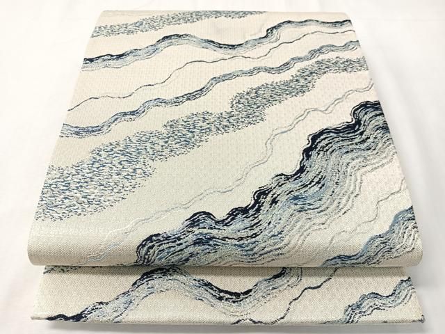 平和屋着物●六通柄袋帯　唐織　藍　道長文様　銀糸　正絹　逸品　CABI4344vp