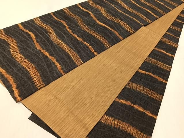 平和屋着物▽両面　全通柄袋帯　スリーシーズン　春夏秋　絞り　よろけ縞　正絹　逸品　未使用　CABI4358vp