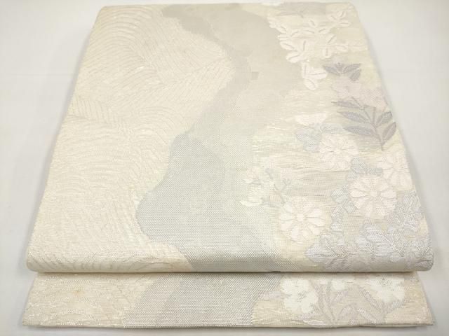 平和屋着物＊夏物　六通柄袋帯　道長草花文　銀糸　正絹　逸品　CABI8573tx