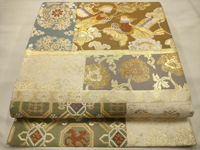 平和屋着物●六通柄袋帯　唐織　名物裂　鴛鴦花文　金銀糸　正絹　逸品　AABJ7519sx