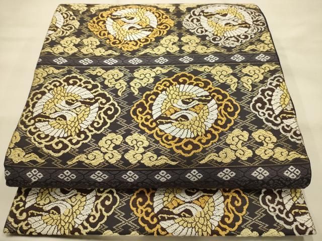 平和屋着物●六通柄袋帯　唐織　双鶴文　金糸　正絹　逸品　AABJ7522sx