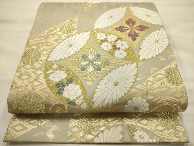 平和屋着物●西陣　酒井守謹製　六通柄袋帯　唐織　本草木　綴れ　七宝花文　金糸　正絹　逸品　AABJ7524sx
