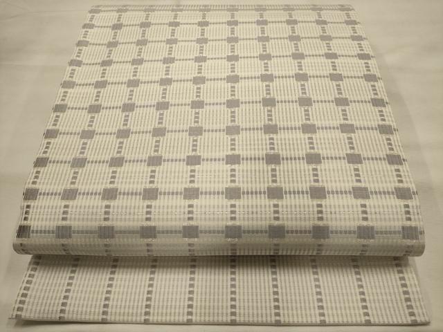 平和屋着物▽六通柄袋帯　スリーシーズン　春夏秋　格子　花織　銀糸　正絹　逸品　AABJ7528sx