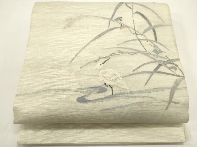 平和屋着物＊夏物　太鼓柄袋帯　すくい織　白鷺　蔦の葉文　鈴乃屋扱い　正絹　逸品　DABH1625cd