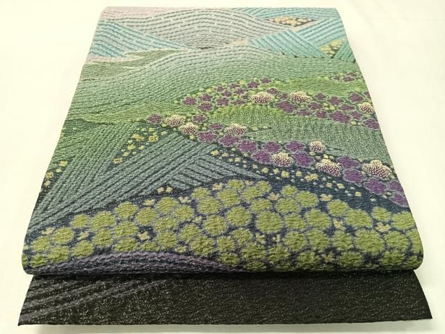 平和屋着物●十日町　名門　滝泰謹製　中国三大刺繍　相良刺繍　太鼓柄袋帯　おぼろ染　襲ね絞り　立波花文　銀通し地　逸品　CABI4222vp