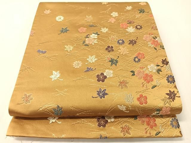 平和屋着物●六通柄袋帯　唐織　吹き寄せ　金糸　正絹　逸品　CABI4238vp