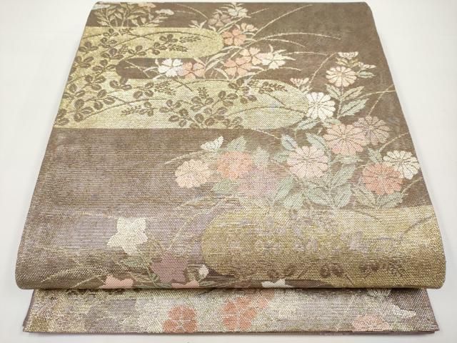 平和屋着物＊夏物　六通柄袋帯　霞秋草文　金糸　正絹　逸品　CABI8446tx
