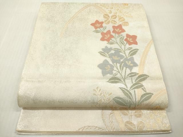 平和屋着物＊夏物　六通柄袋帯　桔梗　萩　金銀糸　正絹　逸品　DABF0424ea
