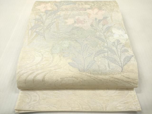 平和屋着物＊夏物　六通柄袋帯　流水桔梗花文　銀糸　正絹　逸品　DABF0429ea