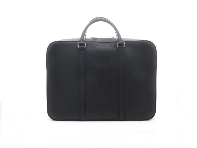 GUCCI グッチ バッグ エンボスロゴ 2WAYビジネスバッグ ブラック レザー ﾊﾞｯｸﾞ 674174 ハンドバッグ レザー ブラック メンズ【中古】【437】