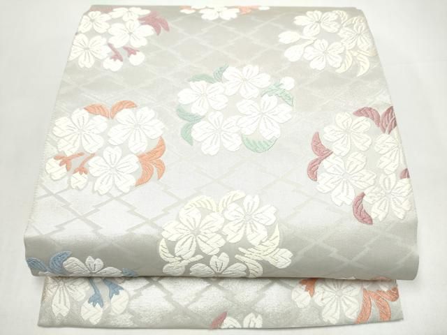 平和屋着物●六通柄袋帯　唐織　舞桜文　銀糸　正絹　逸品　CABI0390hy