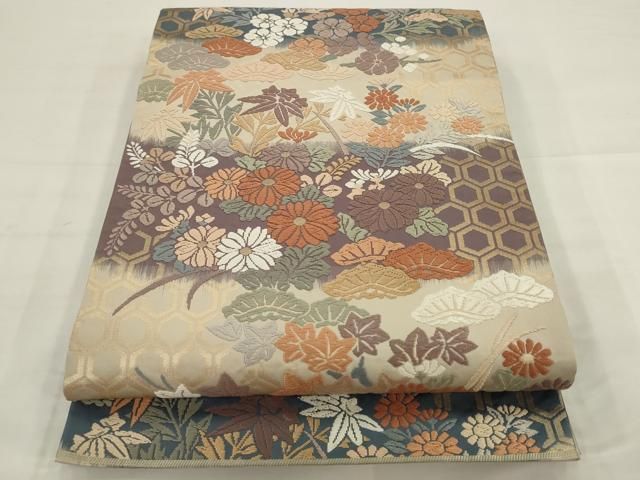 平和屋着物●六通柄袋帯　唐織　草花文　金糸　正絹　逸品　AABJ6974pf