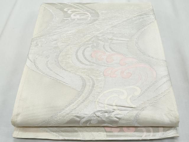 平和屋着物＊夏物　六通柄袋帯　立波文　銀糸　正絹　逸品　CABI5607fb 11,232円