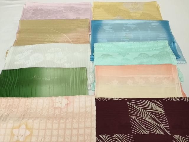 平和屋着物＊夏物　和装小物　帯揚げ10枚セット　絽 縦絽 紗　芒 桔梗 朝顔地紋 青海波地紋 芝萩　金糸　全て正絹　逸品　DABH2022zzz