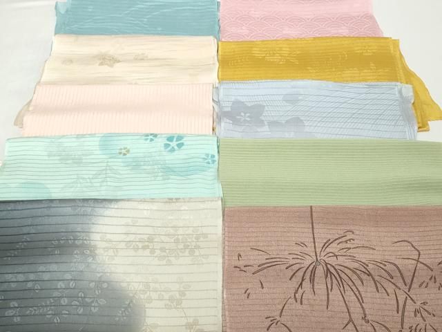 平和屋着物＊夏物 和装小物 帯揚げ10枚セット 絽 縦絽 絽縮緬　萩 線香花火 流水撫子地紋 青海波地紋 桔梗紋紗　全て正絹 逸品 DABH2023zzz