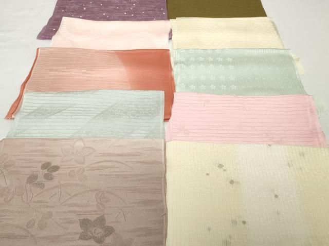 平和屋着物＊夏物 和装小物 帯揚げ10枚セット 絽 縦絽 絽縮緬　桔梗紋紗 源氏車花地紋 芝地紋 青海波地紋　金糸 全て正絹 逸品 DABH2028zzz