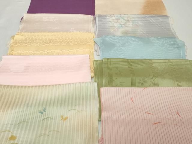 平和屋着物＊夏物 和装小物 帯揚げ10枚セット 絽 縦絽 絽縮緬 紗　メダカ 芝蝶 千鳥 麻の葉 青海波 紫陽花　全て正絹 逸品 DABH2037zzz