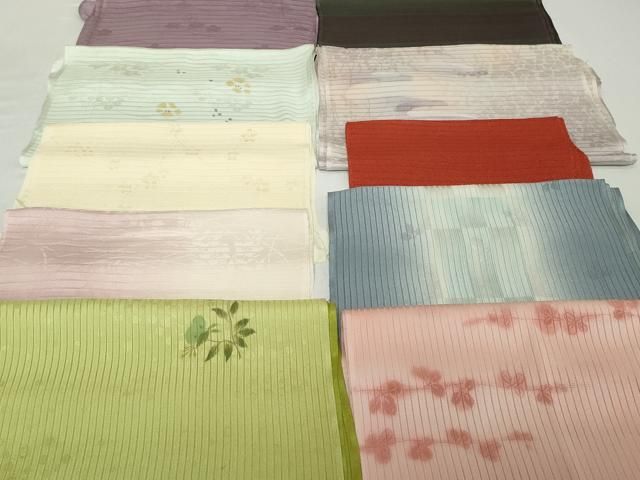 平和屋着物＊夏物 和装小物 帯揚げ10枚セット 絽 縦絽 絽縮緬　萩 枝花 芝桔梗地紋　全て正絹 逸品 DABH2044zzz