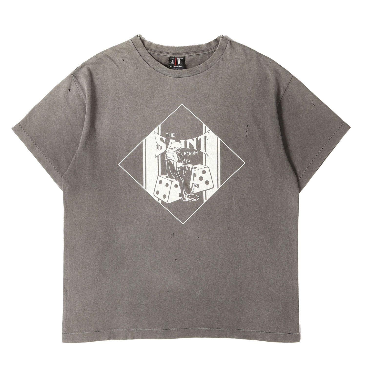 SAINT MICHAEL セントマイケル Tシャツ ブラック 黒 サイズ:XL | 22AW Shermer Academy ヴィンテージ加工 Tシャツ (SA SS TEE SAINT ROOM) | トップス カットソー 半袖 コラボ【メンズ】【中古】
