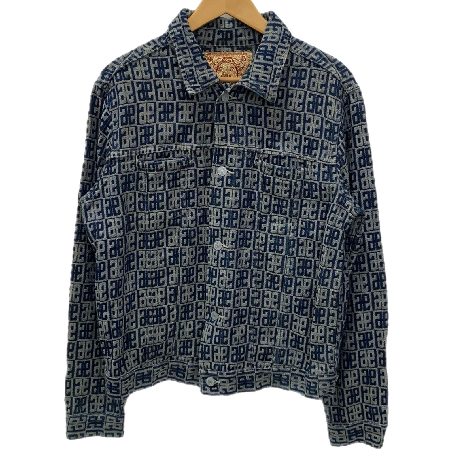 エヴィス EVISU ジャガード モノグラム 総柄 ジャケット ブルー 40サイズ 201MT-6130