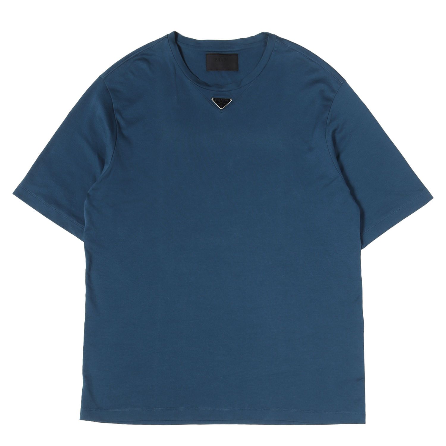 PRADA プラダ Tシャツ ネイビー 紺 サイズ:XL | 近年モデル | トライアングルロゴプレート付 前V クルーネック Tシャツ (UJN861 S232 240) | トップス カットソー 半袖 | イタリア製【メンズ】【中古】