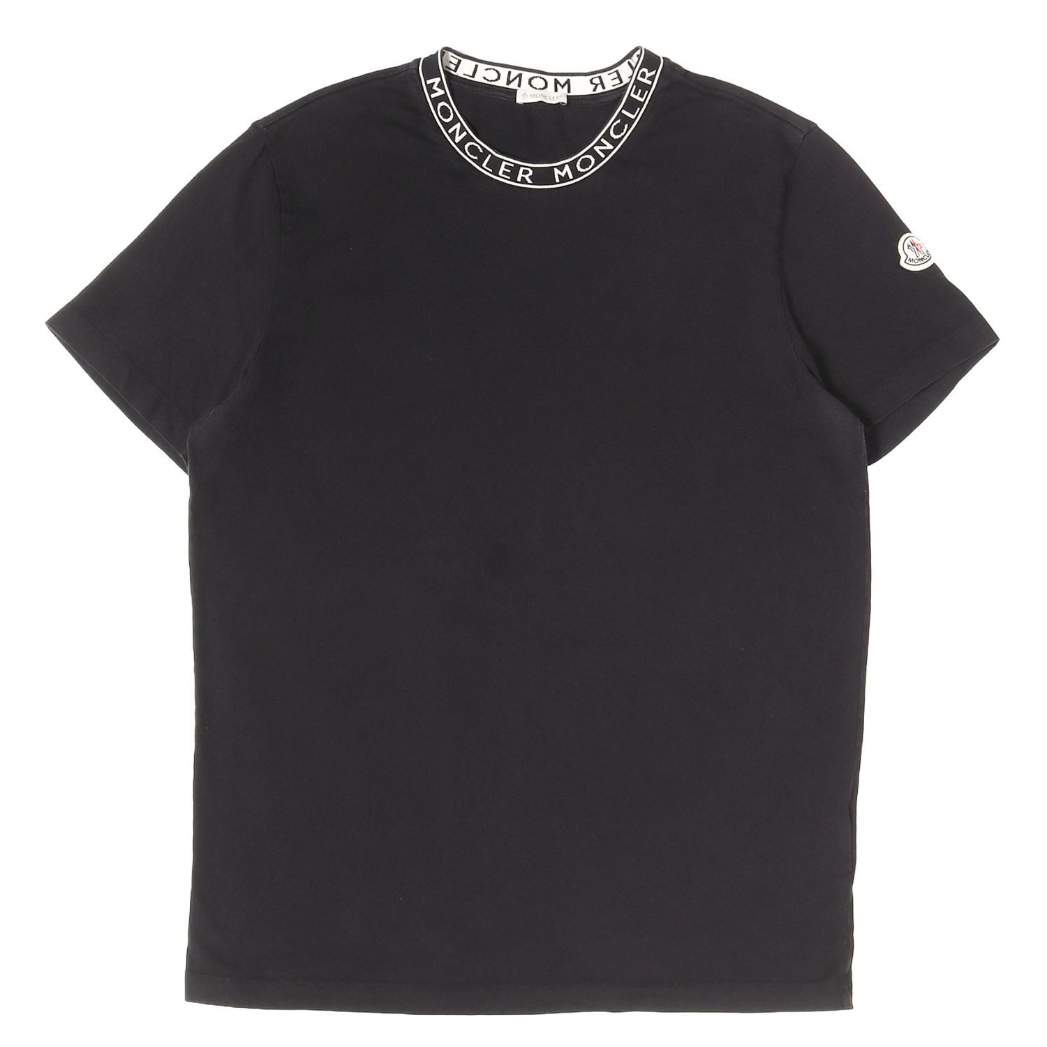 MONCLER モンクレール Tシャツ ブラック 黒 サイズ:XL | リブロゴ クルーネック Tシャツ (SS TSHIRT) | J10918C00024 8390T | トップス カットソー 半袖【メンズ】【中古】
