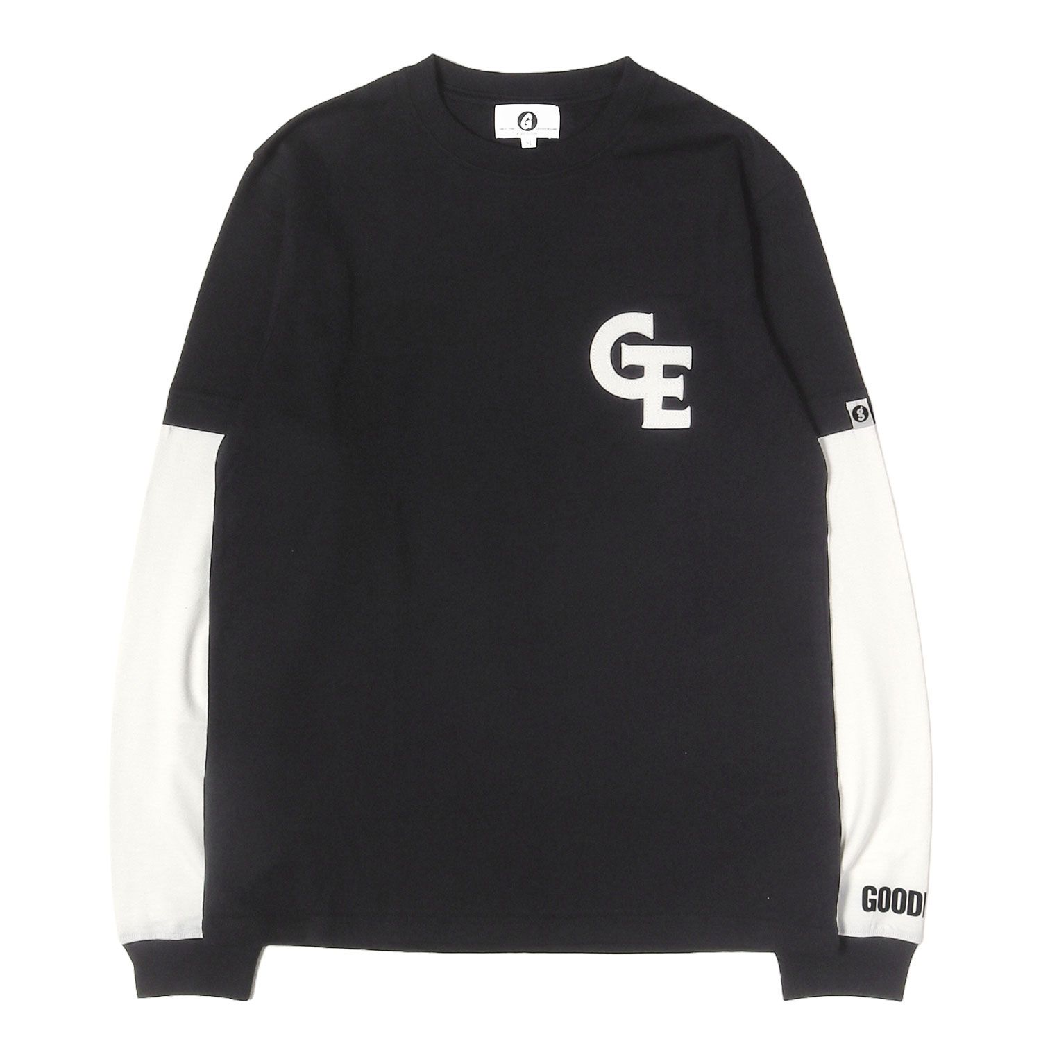 【新品同様】GOOD ENOUGH グッドイナフ Tシャツ ブラック ホワイト 黒白 サイズ:M | フェルトGEワッペン レイヤード ロングスリーブ Tシャツ | トップス カットソー 長袖【メンズ】【中古】