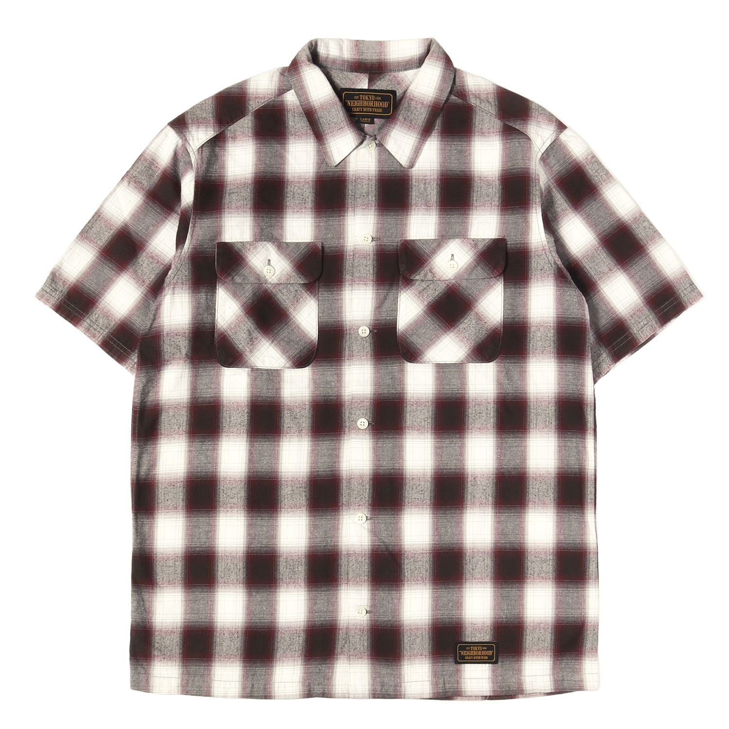 NEIGHBORHOOD ネイバーフッド シャツ バーガンディー ホワイト サイズ:L | 20SS オンブレチェック フランネル 半袖シャツ(B&C / C-SHIRTS. SS) | トップス カジュアルシャツ【メンズ】【中古】