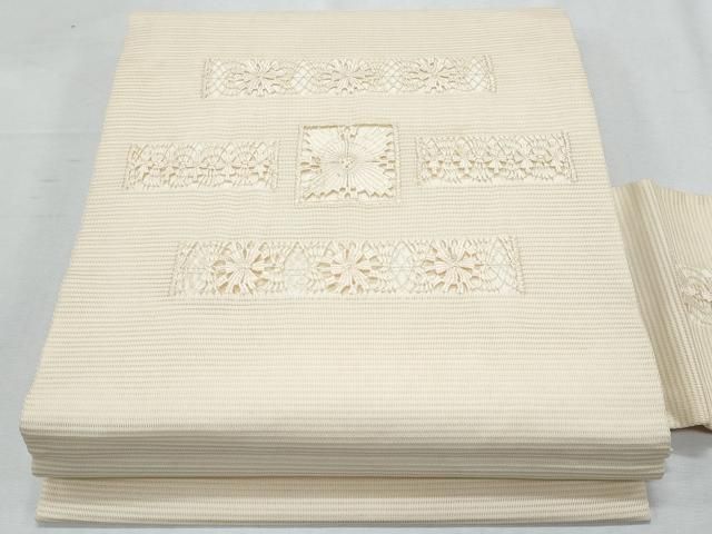 平和屋着物＊夏物　九寸名古屋帯　ドロンワーク　幾何学花文　灰梅色　正絹　逸品　CABH8310fb